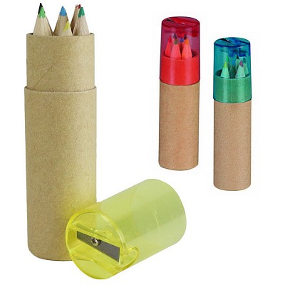 Set de 6 creioane pentru copii in cutie din carton - V7831 seturi de creioane din lemn cu ascutitoare colorata V7831