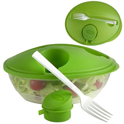 Caserola din plastic cu furculita si recipient pentru sosuri - V8574 V8574 caserole promotionale cu furculita