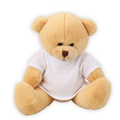 Ursulet crem din plus cu tricou alb din bumbac - HE234 HE234 ursuleti promotionali din plus cu tricou alb