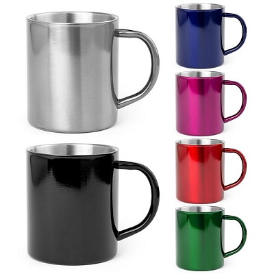 Cana colorata din otel inoxidabil cu maner rotund - 4656 cani metalice colorate cu interior argintiu si design clasic 4656