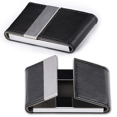 Portcard din piele mata cu finisari metalice - V2648 portcarduri promotionale cu dubla deschidere V2648