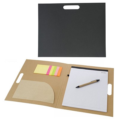 Mapa de conferinta A4 din carton cu blocnotes si pix inclus - V2814 mape de conferinta din carton cu pix si etichete colorate V2814