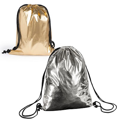 Rucsac cu snur negru si culoare metalizata - V8990 rucsaci promotionali cu snururi negre V8990