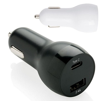 Incarcator auto din ABS cu port USB si port USB tip C - P302951 incarcatoare auto USB tip C P302951