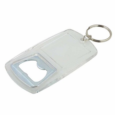 Breloc transparent din plastic cu desfacator de sticle - 18904 brelocuri cu desfacator de sticle si fereastra transparenta 18904