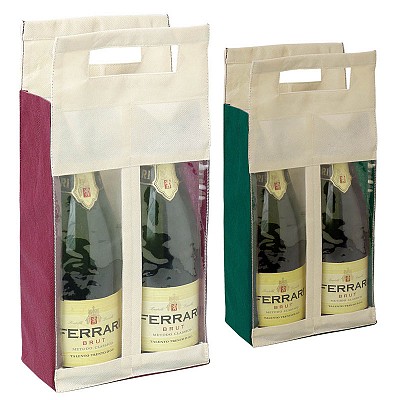 Sacosa cu fereastra transparenta si compartiment pentru 2 sticle de vin - 05034 sacose promotionale pentru 2 sticle de vin 05034