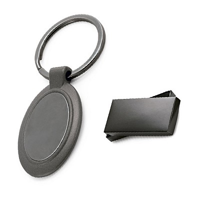 Breloc metalic cromat cu forma ovala - 93396 93396 brelocuri metalice ovale si cutie de cadou