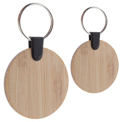 Breloc din lemn de bambus cu forma rotunda si inel metalic - AP718370A brelocuri promotionale din lemn cu forma rotunda AP718370A