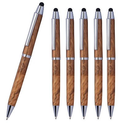Pix ecologic din lemn de maslin si pasta albastra de scris - 1497 pixuri cu touch pen din lemn de maslin 1497