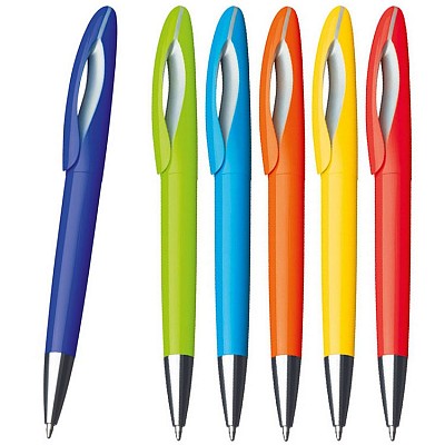 Pix cu corp din plastic colorat si pasta de scris albastra - 3539 pixuri colorate din plastic cu agatoare curbata 3539