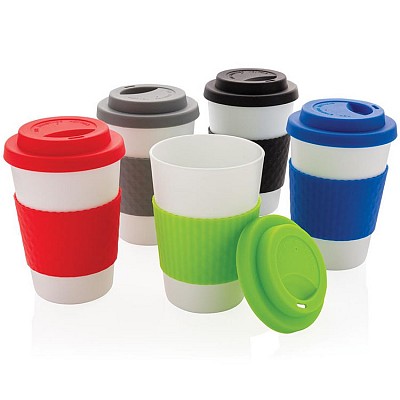 Pahar cu capac si manson din silicon colorat - P432671 P432671 pahare cu manson si capac colorate
