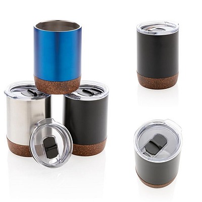 Pahar din otel inoxidabil cu capac transparent si capacitate de 180 ml - P432261 P432261 pahare metalice cu baza din pluta