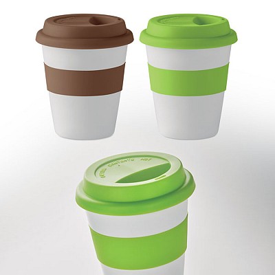 Pahar ecologic cu capacitate de 350 ml si manson din silicon - MO6104 pahare ecologice cu manson si capac colorat MO6104