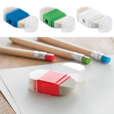 Ascutitoare din plastic cu capat dublu si radiera - MO9556 ascutitori promotionale cu radiera MO9556
