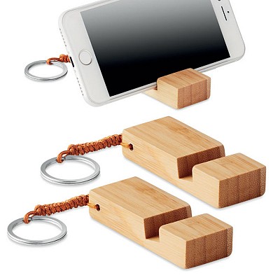 Breloc cu stativ pentru telefon realizat din lemn de bambus - MO9743 brelocuri din bambus cu suport de telefon MO9743