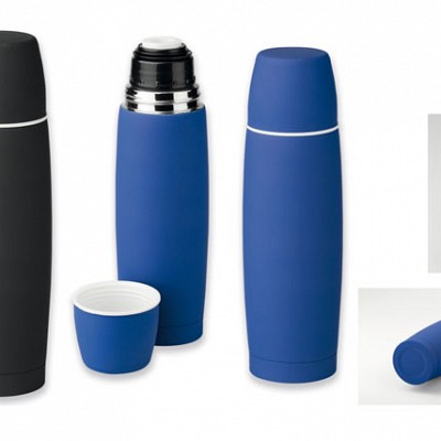 Termos colorat din otel cu suprafata cauciucata - 54387 54387 termosuri din otel inoxidabil