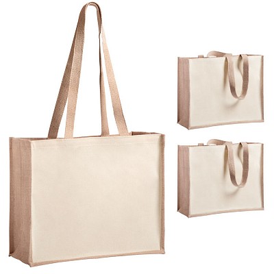 Sacosa de cumparaturi din bumbac laminat si iuta cu manere lungi - AP721608 sacose de cumparaturi din bumbac laminat si iuta cu manere lungi AP721608