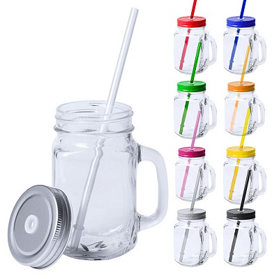 Cana din sticla de 500 ml cu capac colorat si pai - AP781622 cani din sticla cu capac colorat si pai AP781622