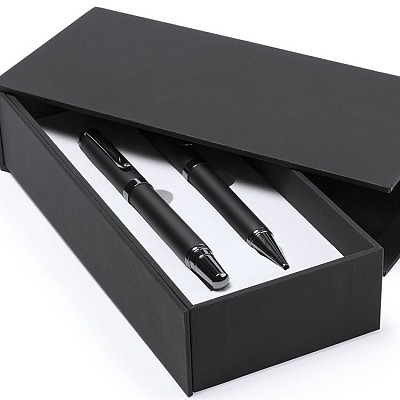 Set de pixuri metalice in cutie de cadou - AP781521 seturi de pixuri metalice promotionale in cutie neagra de cadou AP781521