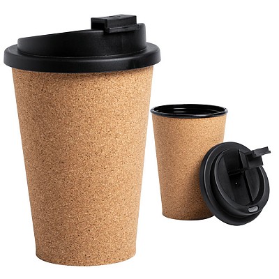 Pahar de 350 ml din pluta cu capac din plastic - AP721695 pahare promotionale din pluta si plastic cu capac negru AP721695
