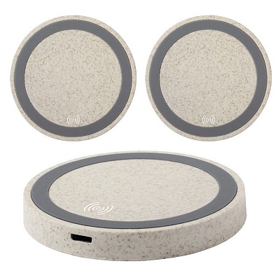 Incarcator wireless rotund din fibre de paie - AP721678 incarcatoare wireless ecologice cu forma rotunda AP721678