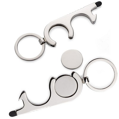 Breloc metalic multifunctional cu varf touch si desfacator de sticle - 17856 brelocuri metalice cu moneda pentru cosurile de cumparaturi 17856