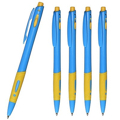 Pix bicolor din plastic cu grip cauciucat - R04427 pixuri albastre cu grip galben cauciucat R04427