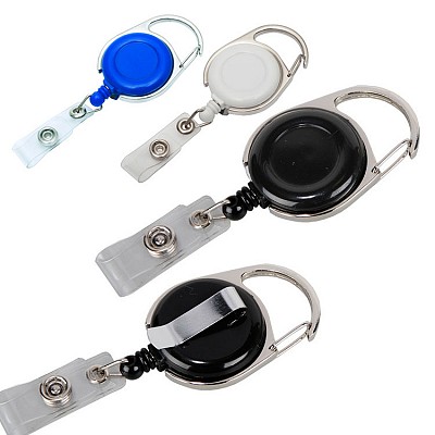 Pass holder cu snur retractabil si carabina - R08005 pass holdere cu carabina si agatatoare R08005