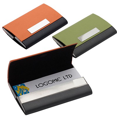 Port card metalic cu elemente din imitatie de piele - R01066 portcarduri metalice pentru carti de vizita R01066