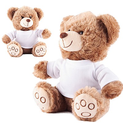 Ursulet din plus cu inaltime de 19 cm si tricou bluemarin - R74040 ursuleti din plus cu tricou alb cu maneci lungi R74040