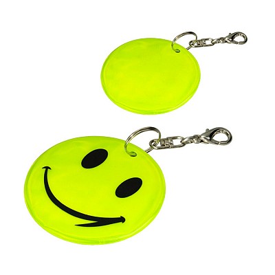 Breloc reflectorizant cu forma de smile face galben - R73246 brelocuri reflectorizante cu smiley face si carabina R73246
