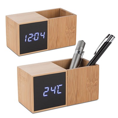 Ceas de birou cu termometru si suport pentru pixuri - 03089 ceasuri de birou cu suport pentru pixuri si termometru 03089