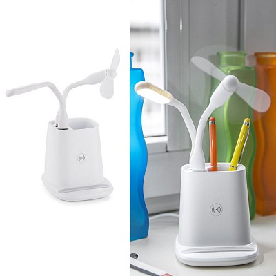 Suport pentru pixuri cu 2 porturi USB si incarcator wireless - 09131 09131