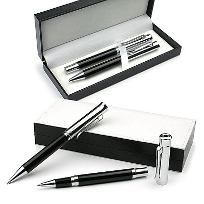 Set de pixuri metalice in cutie de cadou din piele ecologica - 19228 seturi de pixuri metalice in cutie din piele ecologica 19228