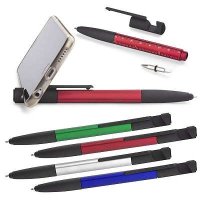 Pix din plastic cu suport pentru telefon si rigla - 19659 pixuri cu suport de telefon touch pen si surubelnita 19659