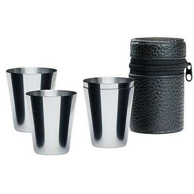 Set de 4 pahare metalice de 30 ml cu etui din imitatie de piele - 17358 seturi de 4 pahare metalice de 30 ml 17358