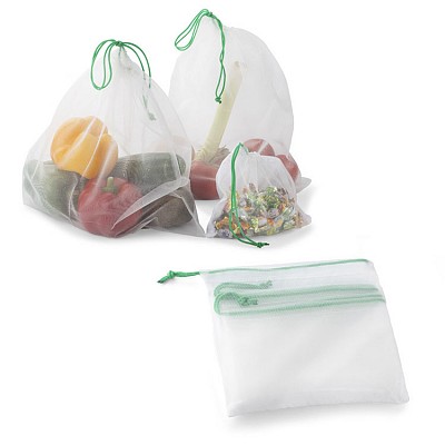 Set de 3 saculeti reutilizabili din material reciclat pentru fructe si legume - 16525 seturi de saculeti reutilizabili din poliester reciclat 16525