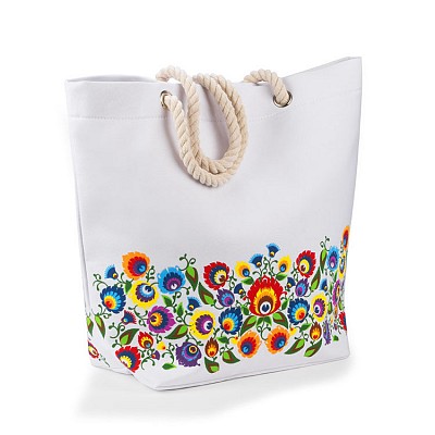 Sacosa de plaja cu model floral si manere din snur impletit - 20500 sacose de plaja cu model floral 20500