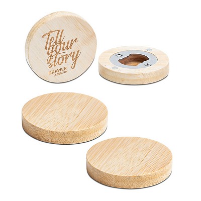 Desfacator de sticle cu forma rotunda din lemn si magnet - R17549 desfacator de sticle rotund din lemn de bambus R17549