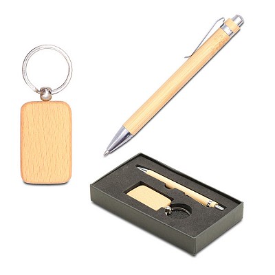 Set de breloc cu pix din lemn in cutie de cadou - R02310 seturi de breloc cu pix R02310