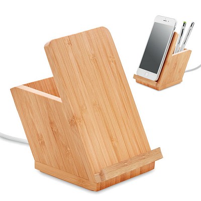 Incarcator wireless din lemn de bambus cu suport pentru pixuri - MO9914 incarcatoare wireless cu suport pentru pixuri MO9914