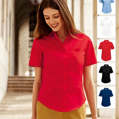65 014 0 Camasi promotionale de dama colorate cu maneci scurte Lady Fit Short Sleeve Poplin Shirt Fruit of the Loom