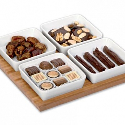 Set de patru farfurii cu tava din lemn de bambus - 81334 81334 Seturi de patru farfurii cu tava