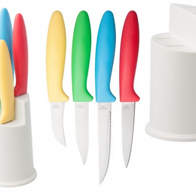Set de 4 cutite cu stand - AP741251 AP741251 cutite de bucatarie cu manere colorate
