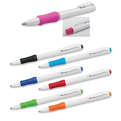 Pix alb din plastic cu grip cauciucat colorat - 12522 pixuri albe promotionale cu grip colorat 12522 disponibil in 7 culori