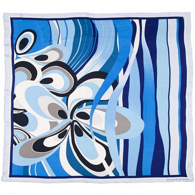Esarfa albastra din matase cu elemente florale - Scherrer SFB924 esarfe de lux Scherrer SFB924