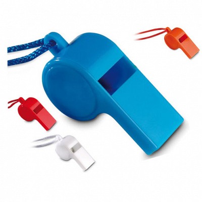 Fluier colorat din plastic cu snur - MO7168 MO7168 fluiere promotionale din plastic disponibile in 4 culori cu snur asortat