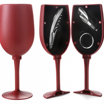 Accesorii de vin in cutie cu forma de pahar - 6839 accesorii pentru sticle de vin 6839