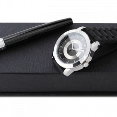 Set de ceas barbatesc si pix negru cu accesorii argintii - Scherrer SPMR131 SPMR131 seturi de ceasuri Scherrer cu pixuri metalice de lux