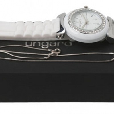 Set de ceas Ungaro cu stick USB cu finisari albe - UPMU374 UPMU374 seturi de ceasuri Ungaro cu stick USB